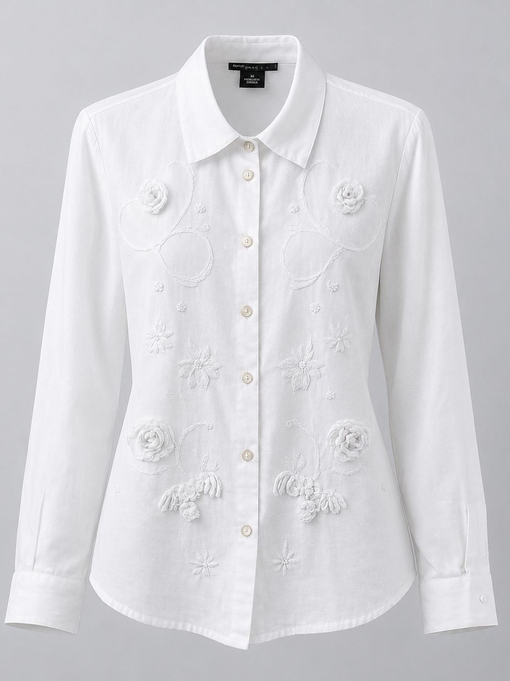 Grace Elements White Embroidered Button-Down Shirt